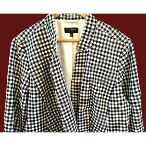 Talbots Women's Plus Size Black White Gingham Linen Blend Blazer 24W Summer NWOT - Picture 2 of 5